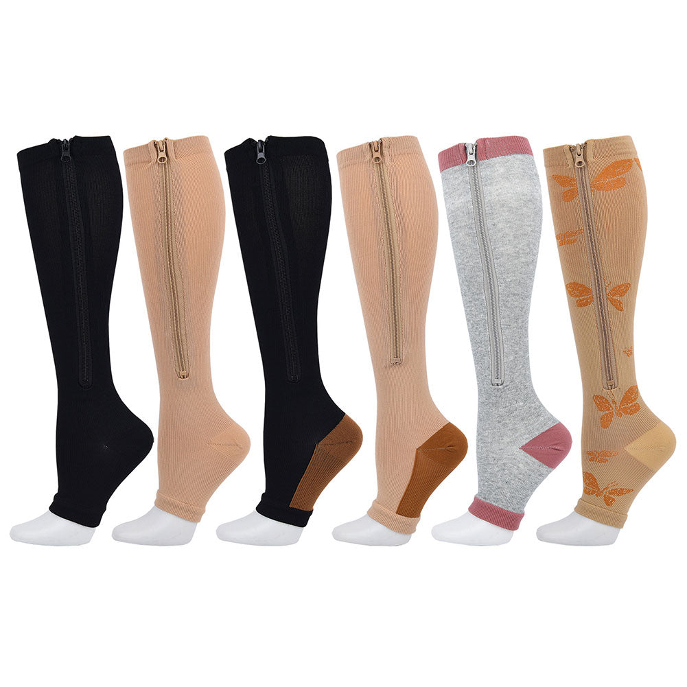 Premium Zipper Compression Socks with Open Toe – 15-20 mmHg, for Men & Women, Lightweight Support for Pregnancy, Swelling, 