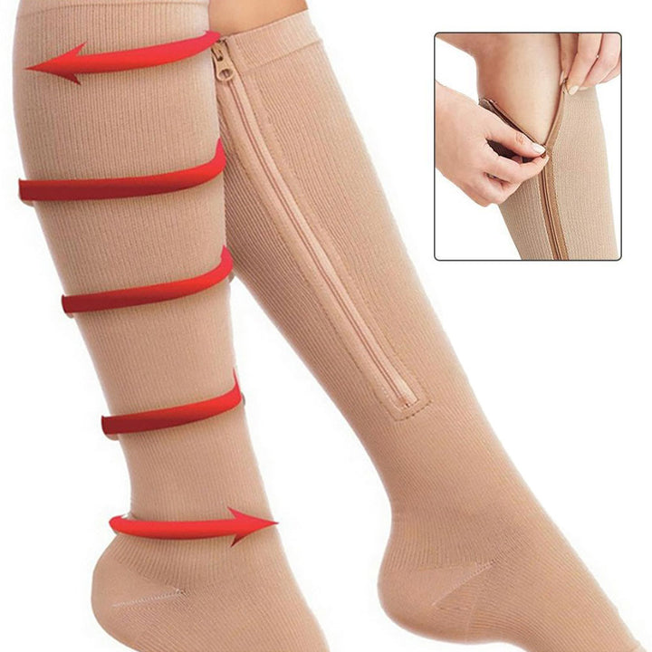 Premium Zipper Compression Socks with Open Toe – 15-20 mmHg, for Men & Women, Lightweight Support for Pregnancy, Swelling, 
