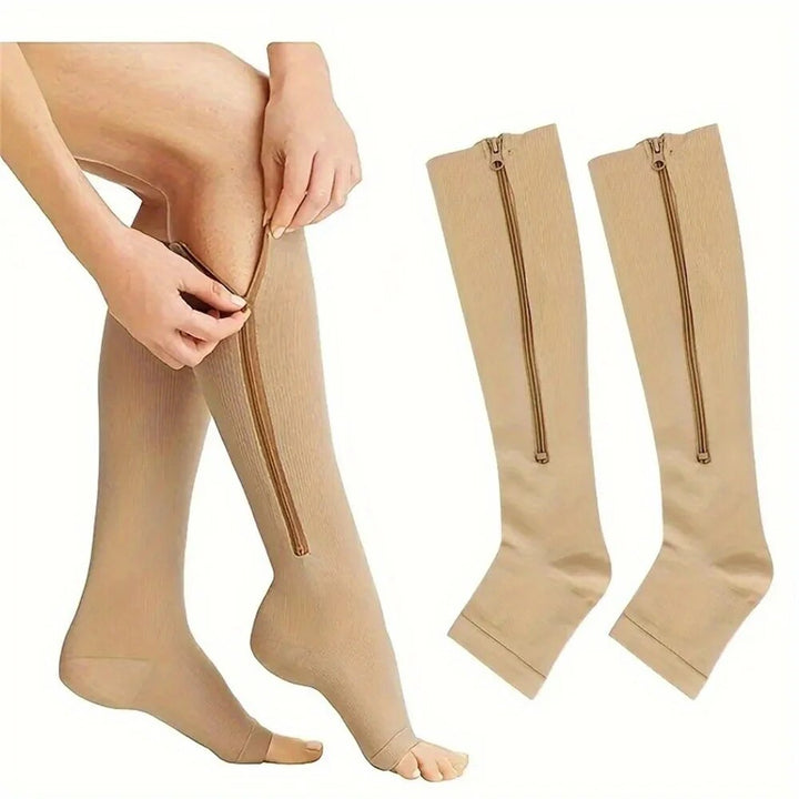 Premium Zipper Compression Socks with Open Toe – 15-20 mmHg, for Men & Women, Lightweight Support for Pregnancy, Swelling, 