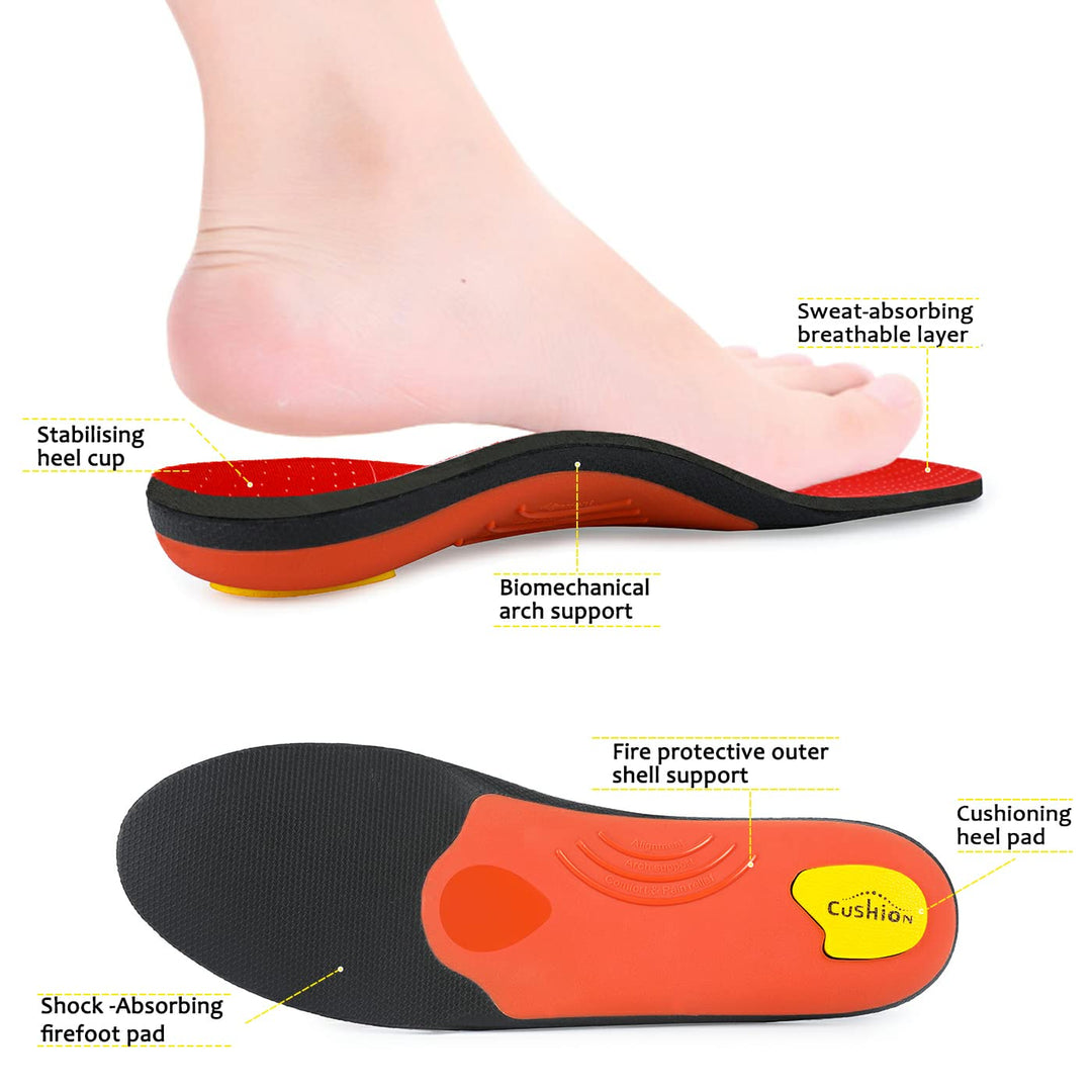 Premium Arch Support Insoles for Pain Relief - Heavy-Duty Orthotics for Flat Feet, Heel Pads, and Plantar Fasciitis in Work Boots for Men and Women - StrengthXPhysiotherapy