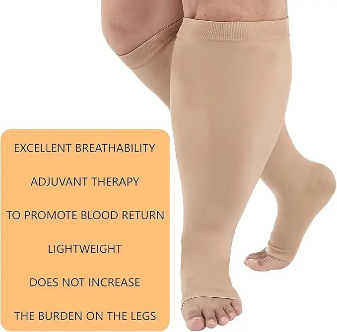 Premium Plus Size Compression Socks for Women & Men – 20-30mmHg Graduated Support – Open Toe, Toeless, Wide Calf – Medical & Travel - StrengthXPhysiotherapy