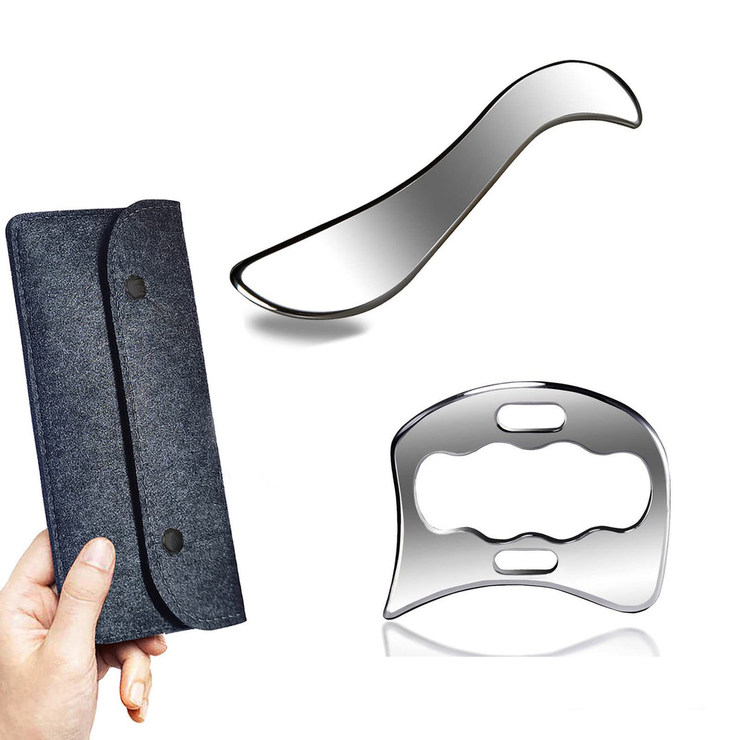 Premium Stainless Steel Gua Sha Massage Tool Set - Myofascial Release Scraper for Muscle Pain Relief, Blood Circulation, and 