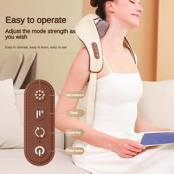 Luxury Wireless Neck and Back Massager for Cervical Relaxation and Trapezius Relief | Kneading Massage Shawl for Targeted 