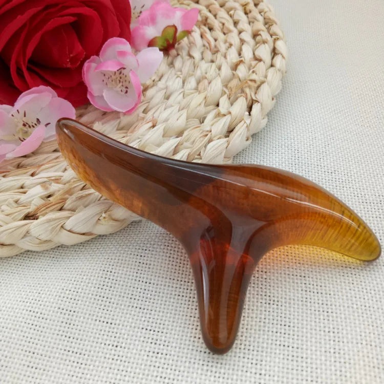 Premium Amber Resin Wax Triangle Body Massager - Gua Sha Acupuncture Tool for Neck, Back, and Leg Scraping Massage - Deep