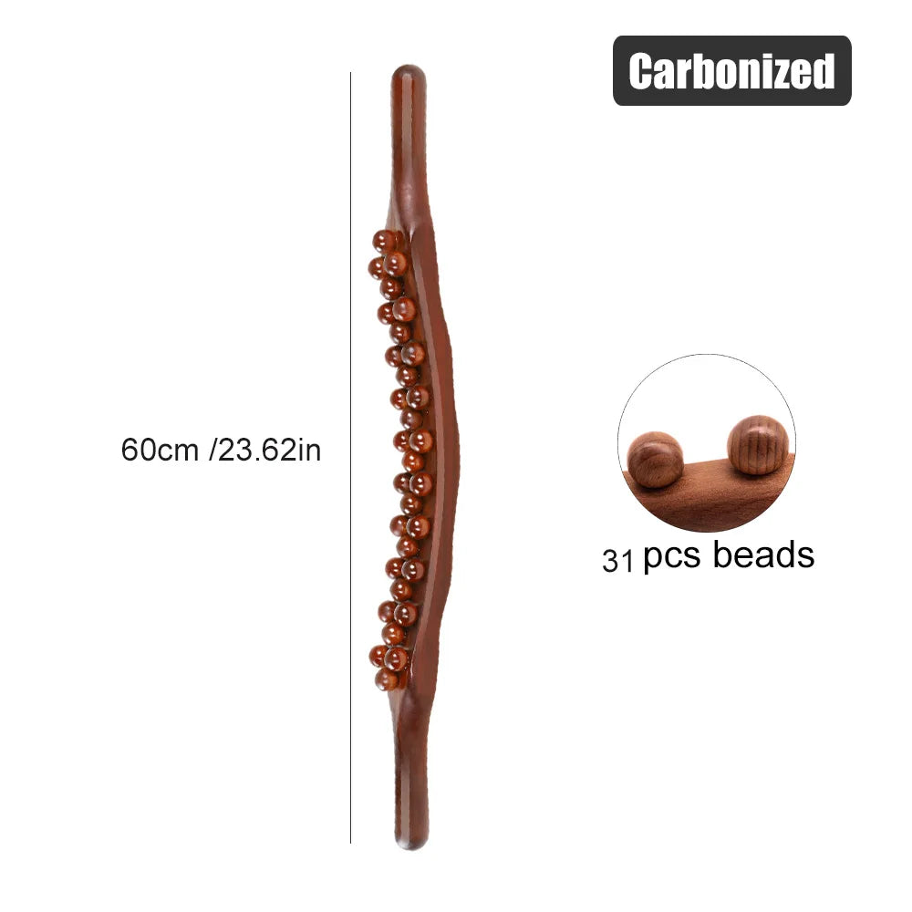 Premium 8 Beads Gua Sha Massage Stick - Carbonized Wood Meridian Scraping Therapy Wand for Muscle Relaxation and Acupuncture