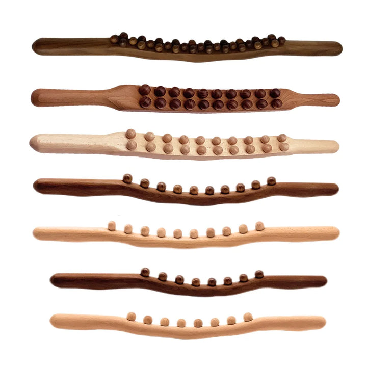 Premium 8 Beads Gua Sha Massage Stick - Carbonized Wood Meridian Scraping Therapy Wand for Muscle Relaxation and Acupuncture