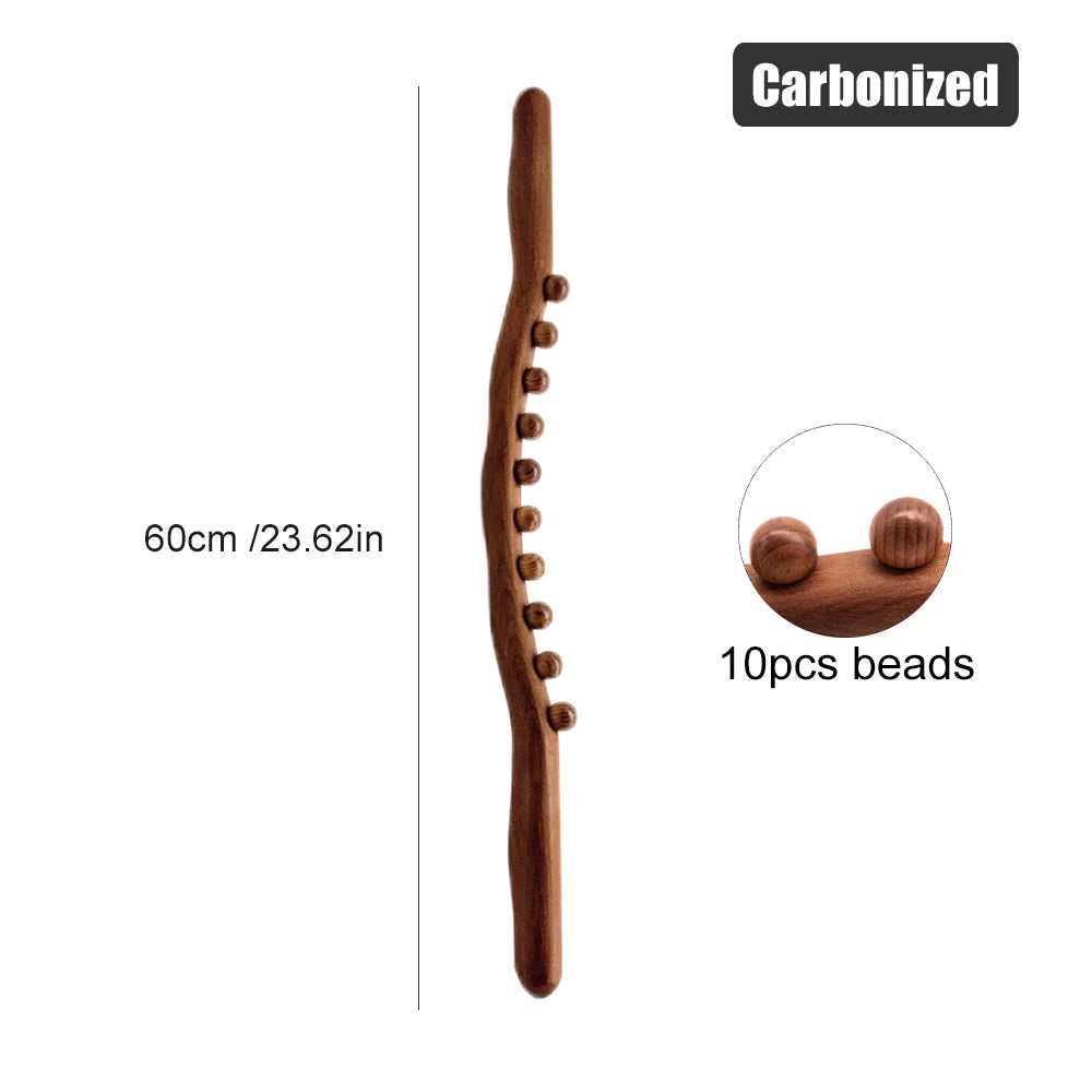 Premium 8 Beads Gua Sha Massage Stick - Carbonized Wood Meridian Scraping Therapy Wand for Muscle Relaxation and Acupuncture