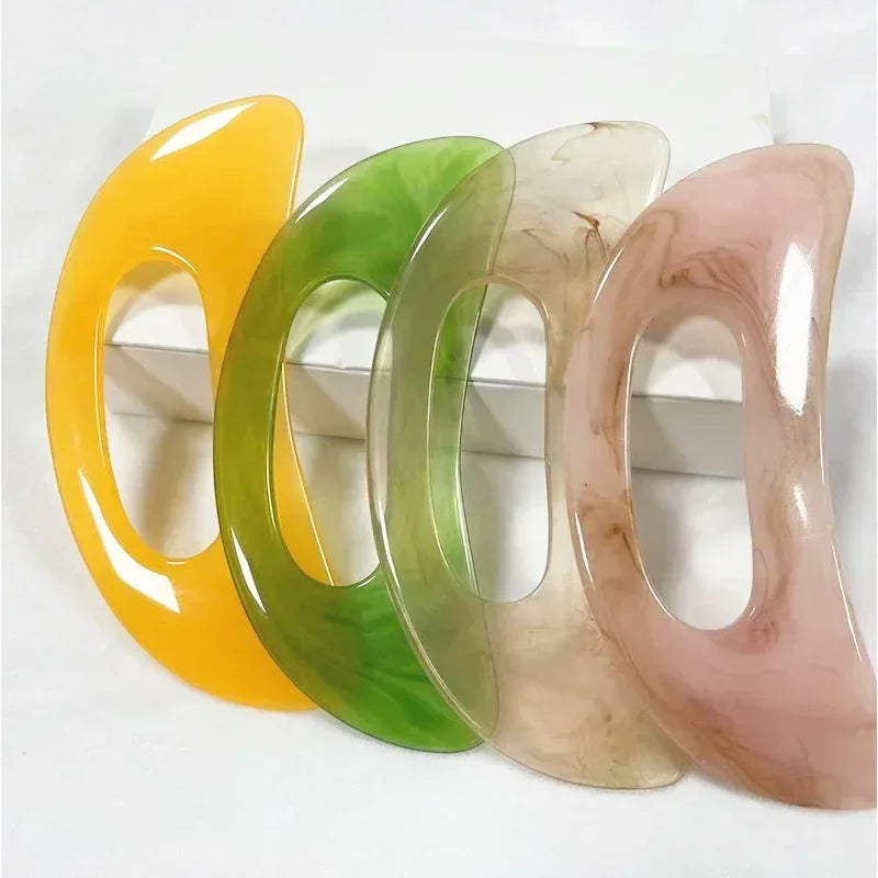 Premium Gua Sha Board Resin Massager Scraper for Face Neck Back Acupuncture Therapy - Yellow Green Beige - Massage Tool for 