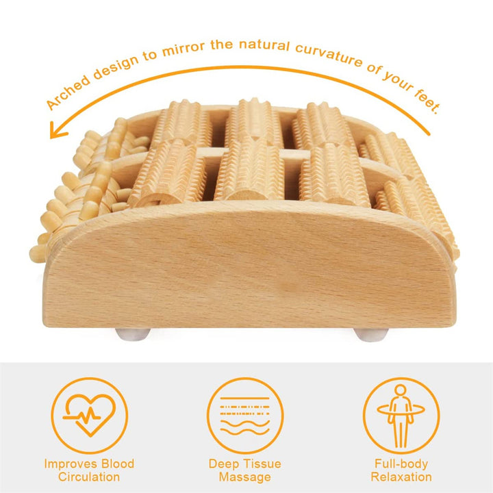 Premium Wooden Foot Massager Roller for Stress Relief & Plantar Fasciitis Pain Relief, Portable Acupressure Dual Massage 