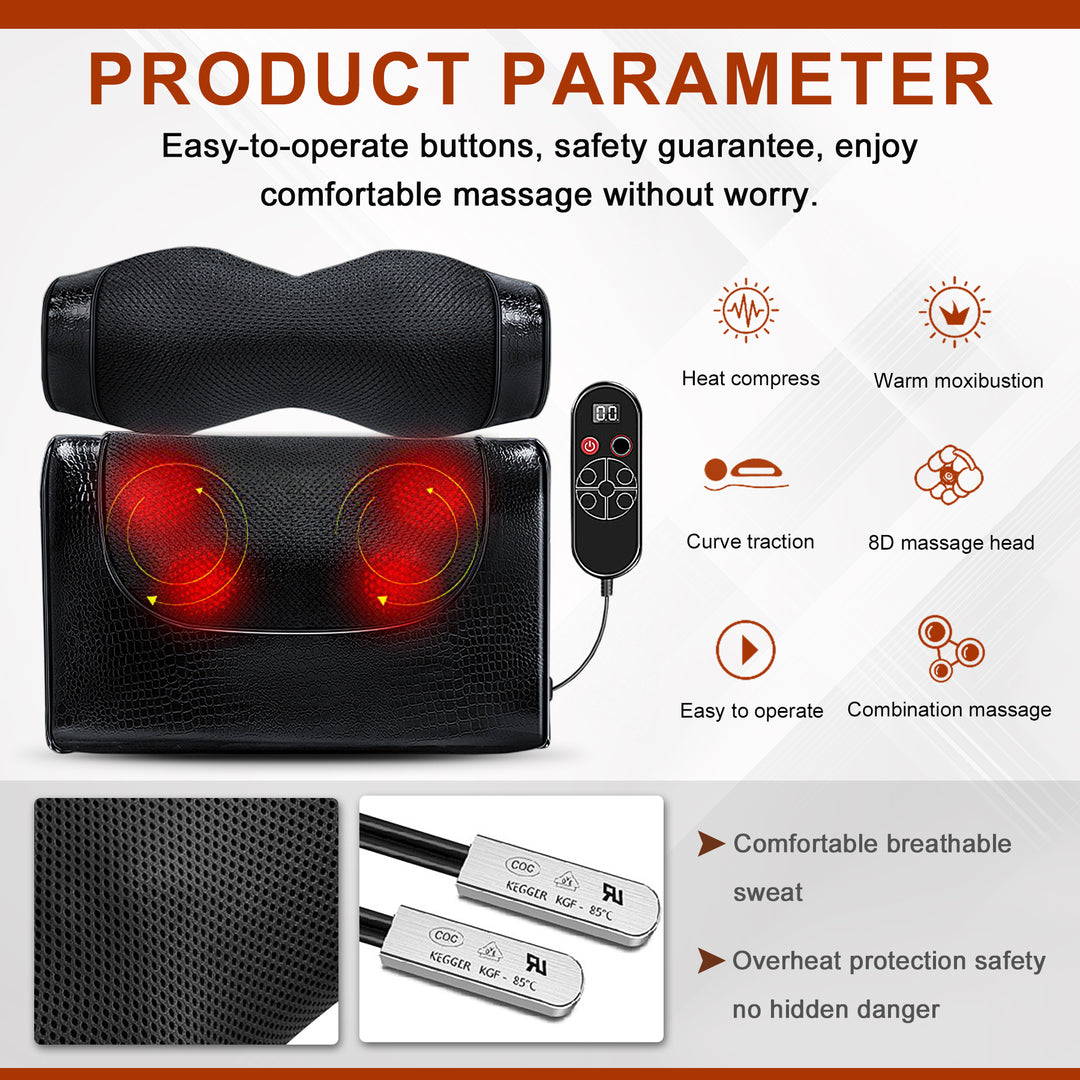 Premium Electric Massage Pillow for Back, Neck & Shoulder Relief – 3D Deep Tissue Nodes, Infrared Heating, Multiple Massage 