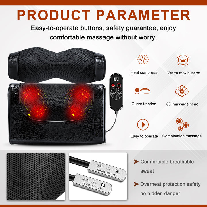 Premium Electric Massage Pillow for Back, Neck & Shoulder Relief – 3D Deep Tissue Nodes, Infrared Heating, Multiple Massage 