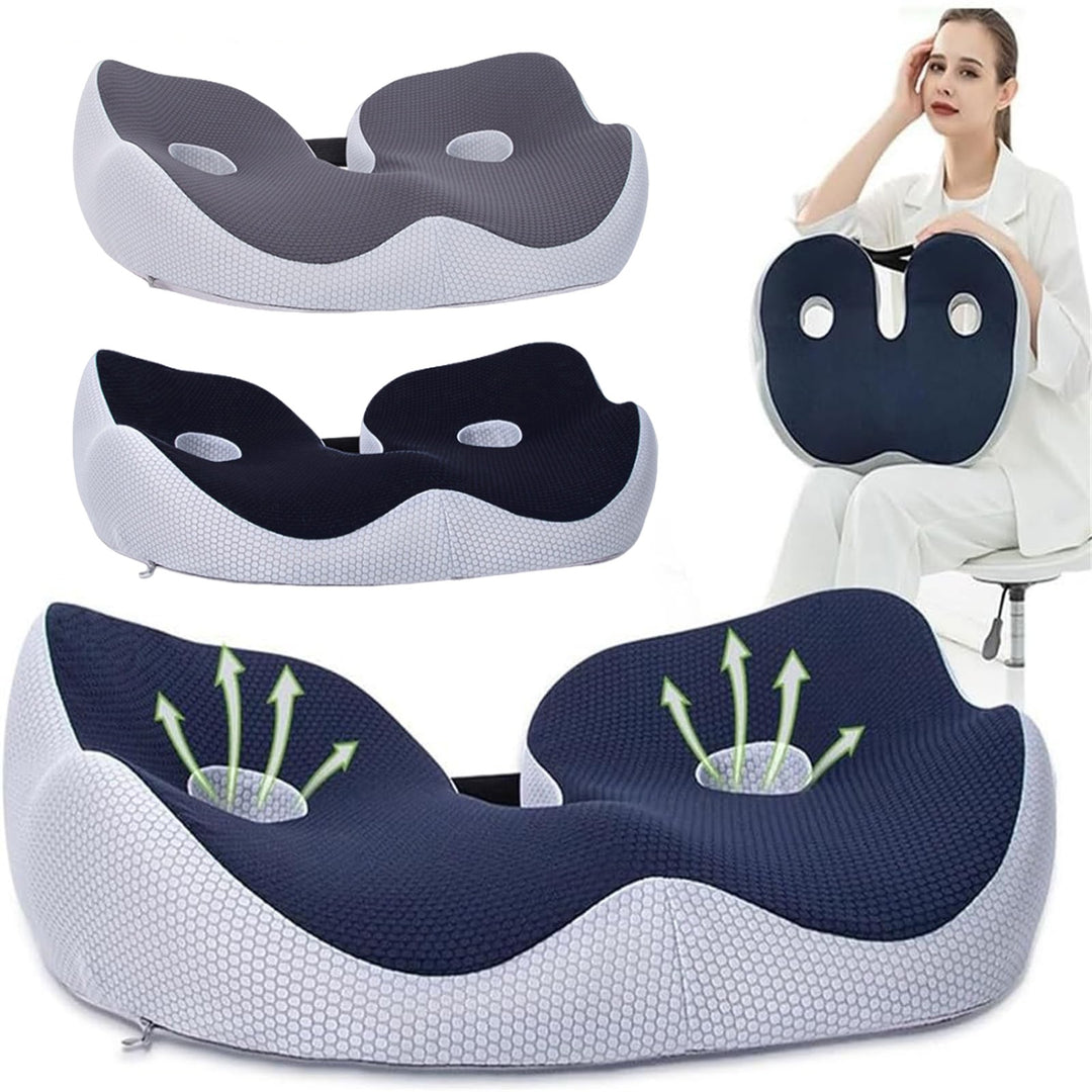 Premium Memory Foam Sit Bone Relief Cushion – Ergonomic Washable Seat Cushion for Pressure Relief, Breathable Comfort, Long 