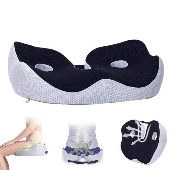 Premium Memory Foam Sit Bone Relief Cushion – Ergonomic Washable Seat Cushion for Pressure Relief, Breathable Comfort, Long 