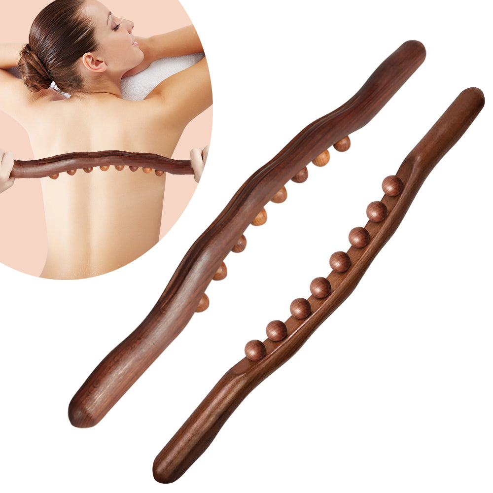 Premium Beech Wood Massage Stick with 20 Beads for Acupressure & Scraping Therapy – Relaxing Back, Neck & Body Treatment 