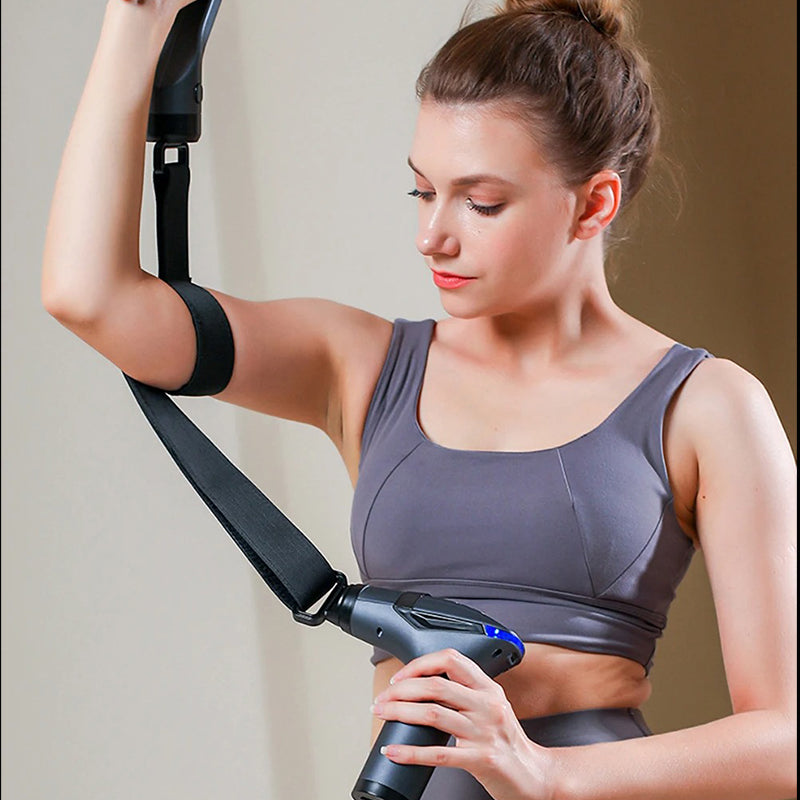 High-Quality Long-Handle Deep Tissue Massage Gun with 12-Speed Digital Display, Multifunctional Percussion Body Massager for Muscle Relaxation - StrengthXPhysiotherapy