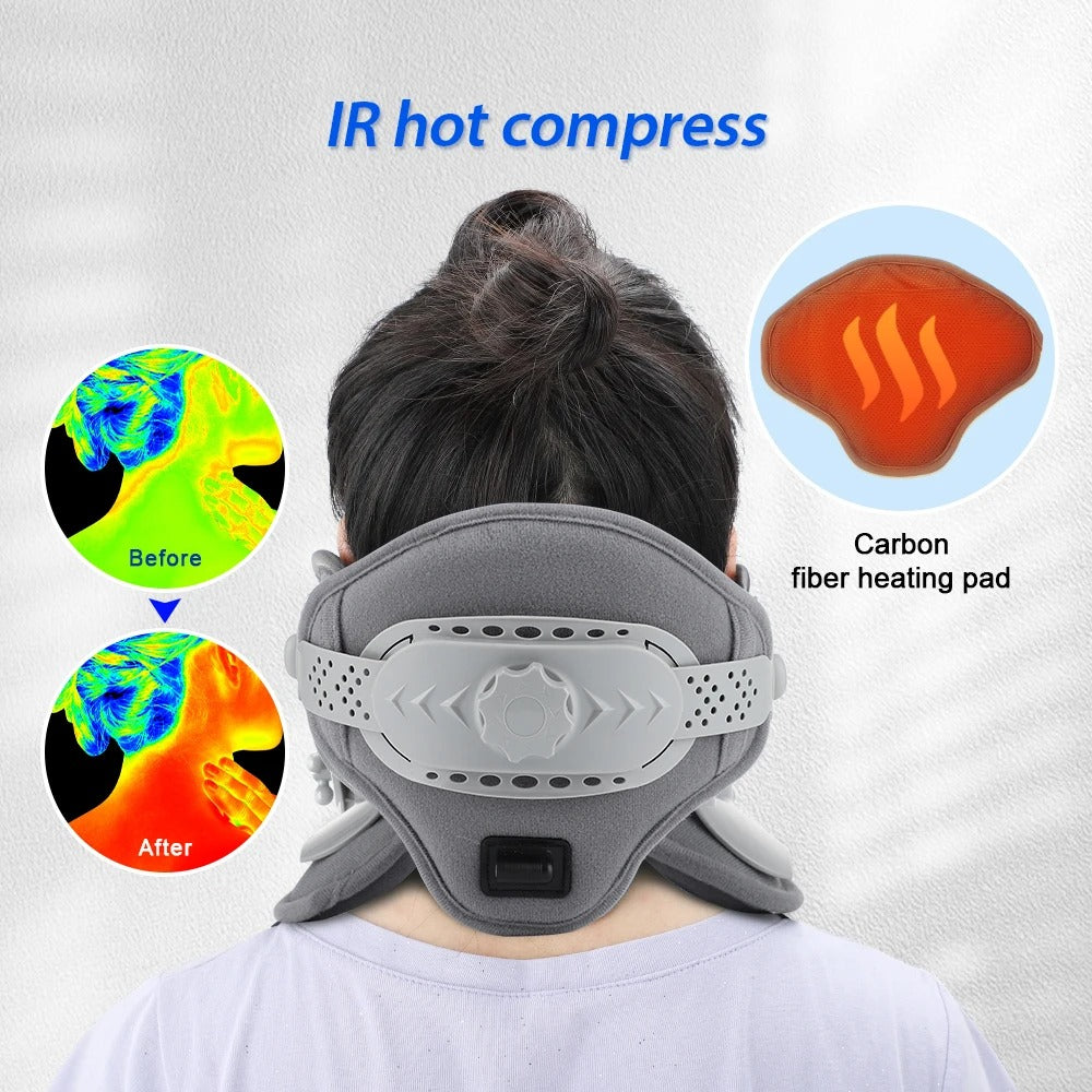 Premium Heating Neck Traction Collar with Adjustable Cervical Support, Hot Compression for Spine Alignment & Pain Relief, USB-Powered Cervical Massager - StrengthXPhysiotherapy