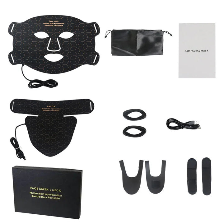 Premium Silicone LED Facial Mask with Neck Coverage - 4 Colors Photon Light Therapy, 168 LED Beads, Anti-Aging, Acne 