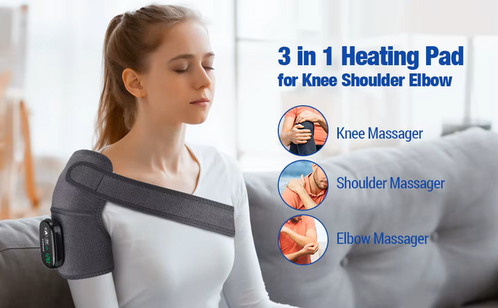 Premium Electrically Heated Shoulder Pads - USB Charging, 3 Heating Levels, 5000mAh Battery, Vibration Massage Device for Pain Relief and Muscle Relaxation - StrengthXPhysiotherapy