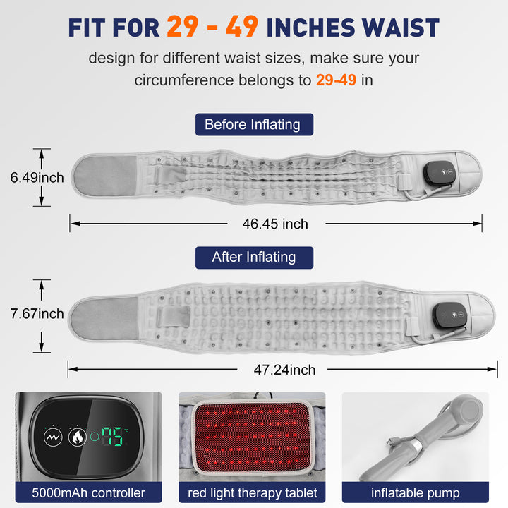 Premium Inflatable Back Support Belt with Heating & Vibration Massage – Pain Relief, Lumbar Traction, Red Light Therapy,