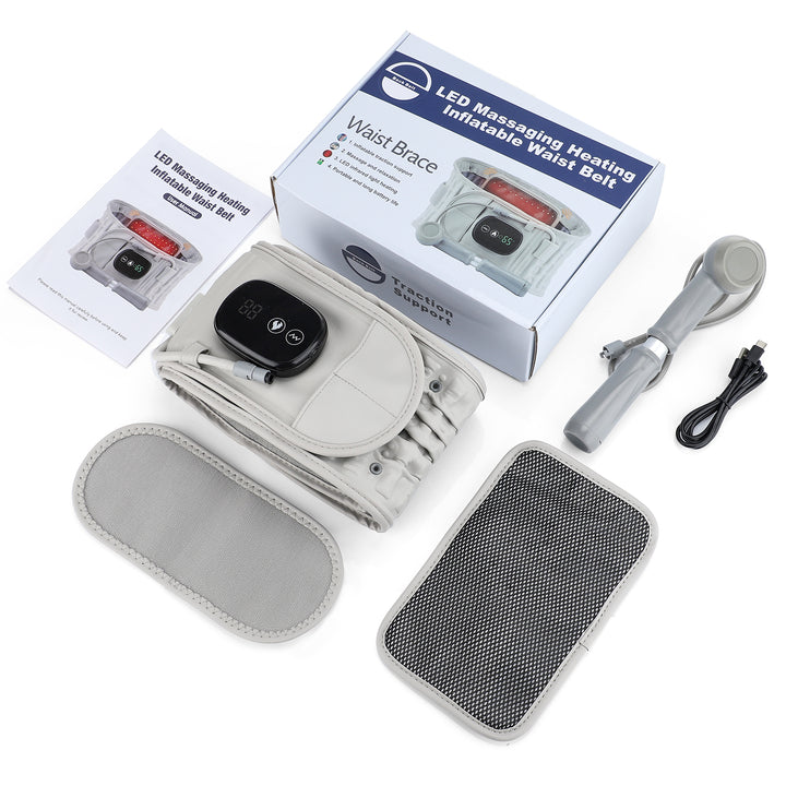 Premium Inflatable Back Support Belt with Heating & Vibration Massage – Pain Relief, Lumbar Traction, Red Light Therapy,