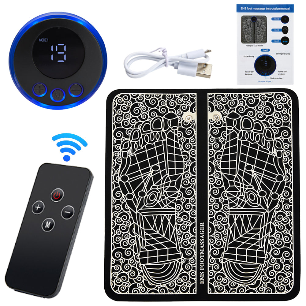 Premium Electric EMS Foot Massager - Rechargeable Pulse Muscle Stimulator with Remote Control, 8 Modes, 19 Intensity Levels