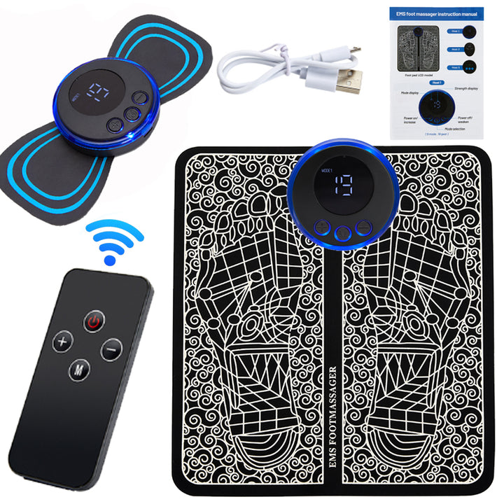 Premium Electric EMS Foot Massager - Rechargeable Pulse Muscle Stimulator with Remote Control, 8 Modes, 19 Intensity Levels