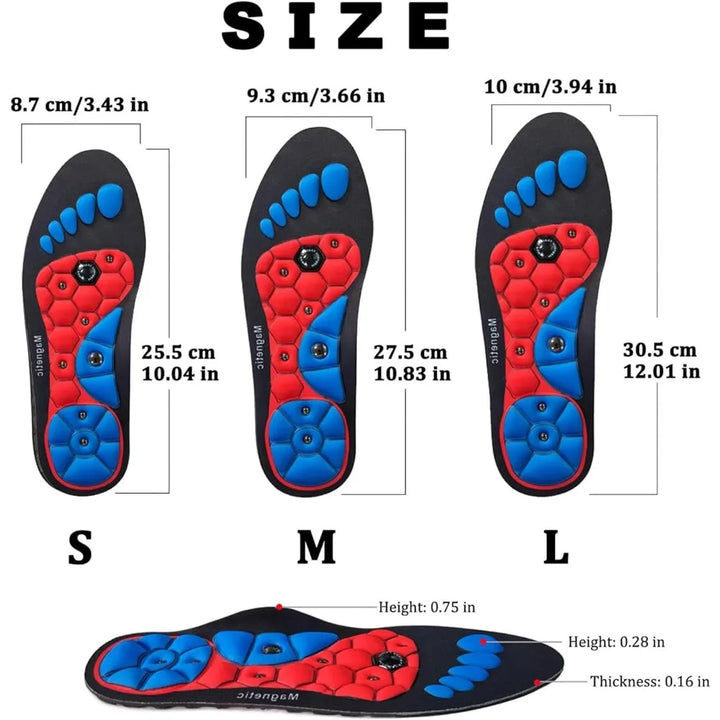 Premium Acupressure Foot Insoles for Men & Women - Orthopedic Gel Magnetic Shoe Inserts for Fatigue Relief, Odor Control  
