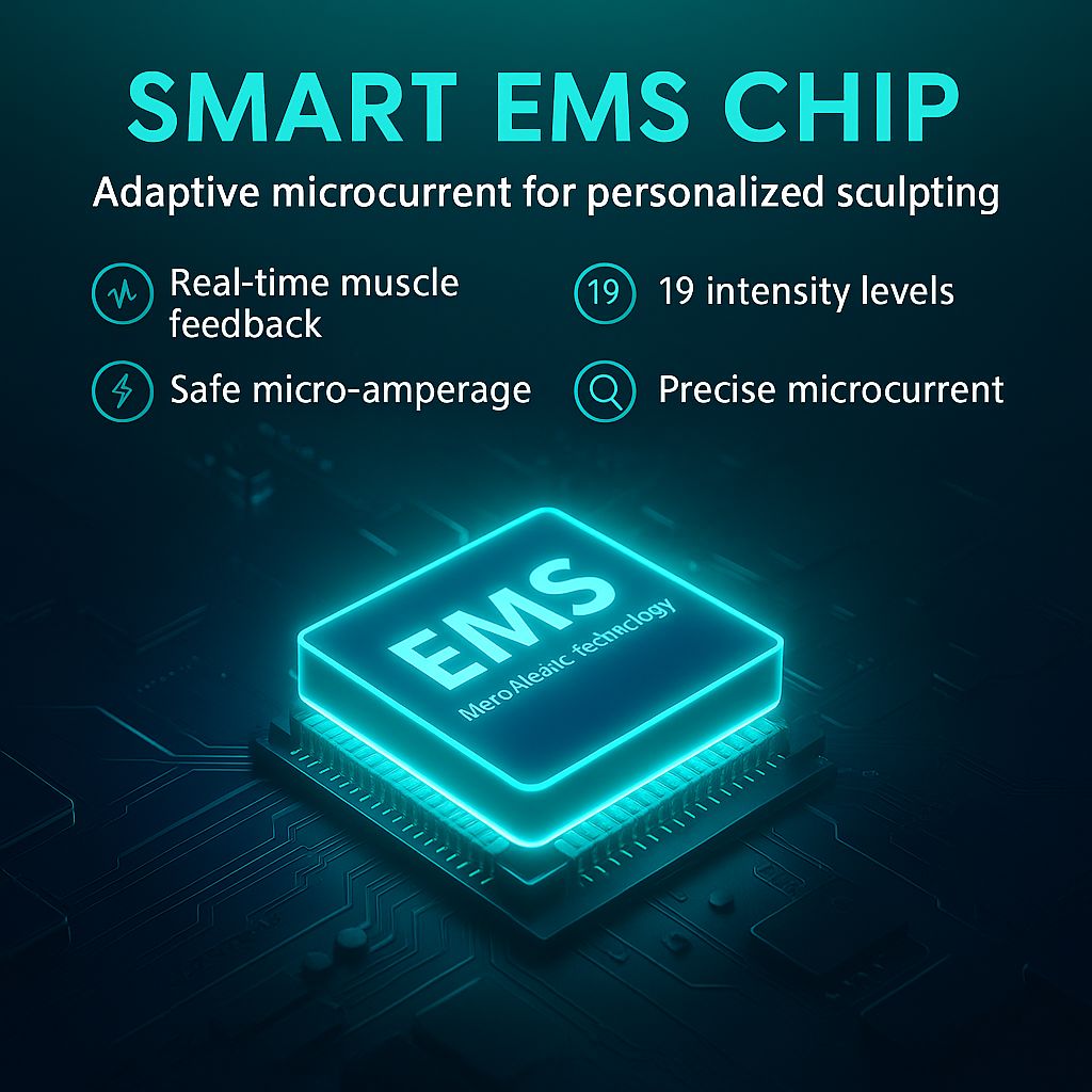 Smart EMS chip with features on a dark background