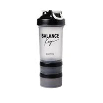 Premium 500ML Plastic Protein Powder Shaker Bottle – Three-Layer Portable Water Bottle with Large Capacity – Exercise Stirring Cup for Gym & Fitness – Black/Grey - StrengthXPhysiotherapy