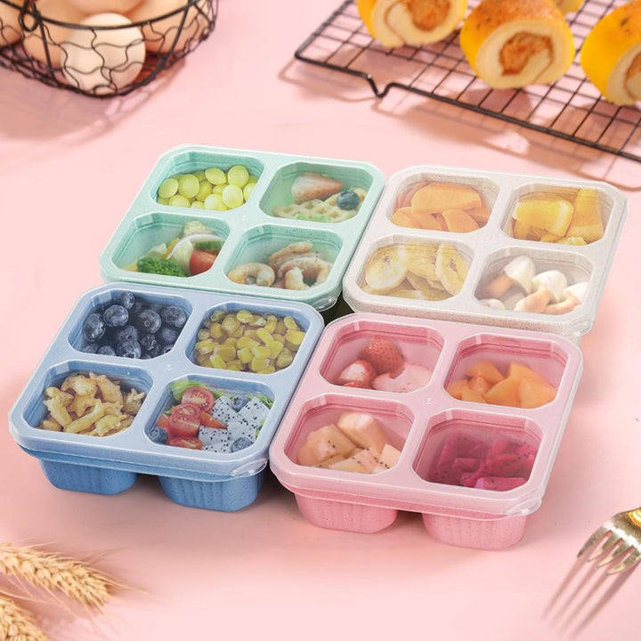 Premium Reusable 4-Grid Snack Containers – Portable Meal Prep Lunch Box, Leak-Proof, Large Capacity, Multi-Compartment 