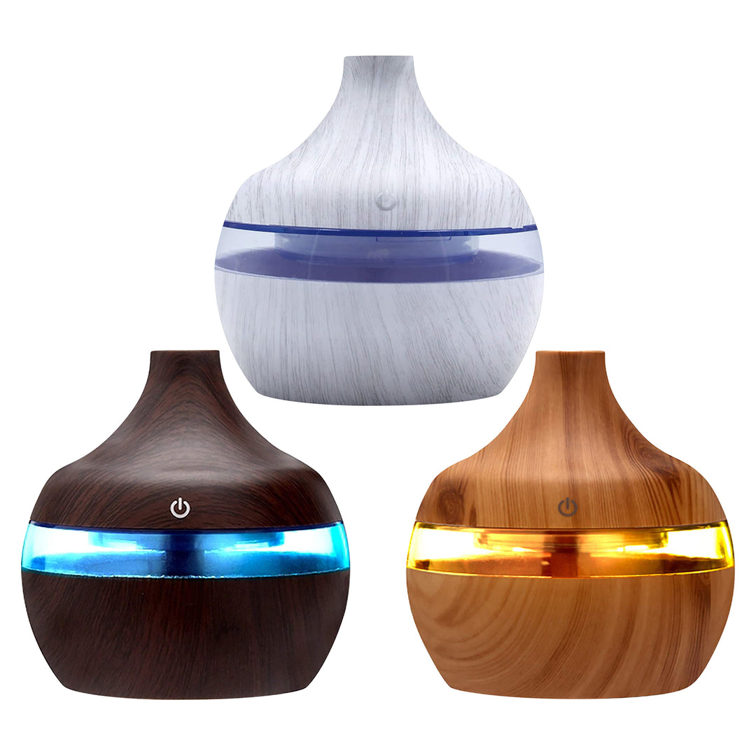 Premium 7-Color LED Aroma Diffuser & USB Humidifier – 300ml Wood Grain Essential Oil Vaporizer for Home, Room, Office