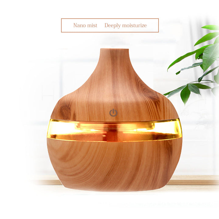 Premium 7-Color LED Aroma Diffuser & USB Humidifier – 300ml Wood Grain Essential Oil Vaporizer for Home, Room, Office