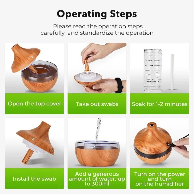 Premium 7-Color LED Aroma Diffuser & USB Humidifier – 300ml Wood Grain Essential Oil Vaporizer for Home, Room, Office