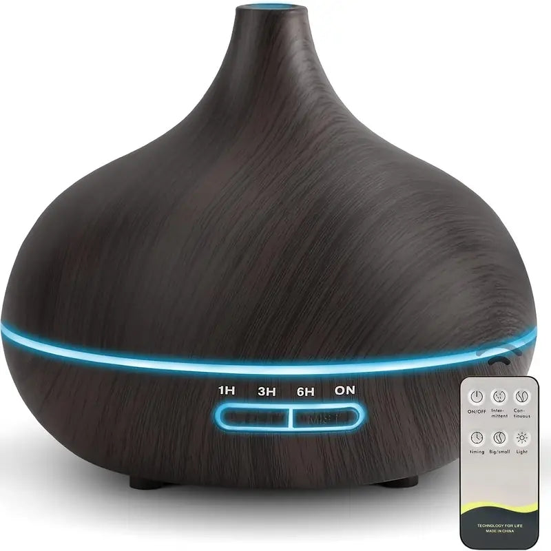 Premium 550ml Wood Grain USB Aroma Diffuser, Essential Oil Humidifier with 7 LED Colors & Remote Control