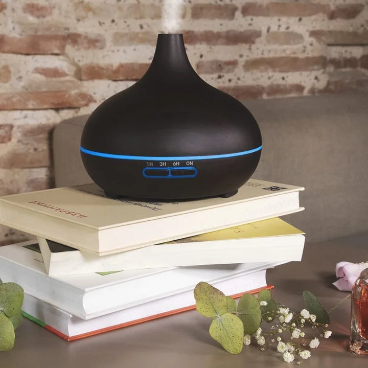 Premium 550ml Wood Grain USB Aroma Diffuser, Essential Oil Humidifier with 7 LED Colors & Remote Control