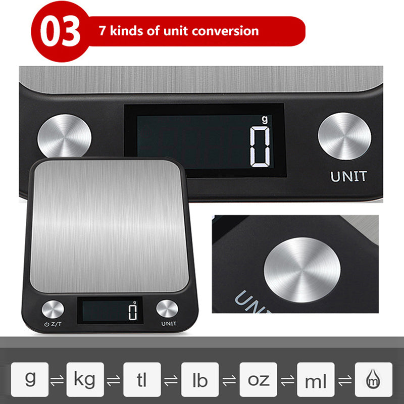 Premium Kitchen Scale 15Kg/1g – Stainless Steel Digital Food and Coffee Weighing Scale, LED Display, Battery-Powered, Multi-