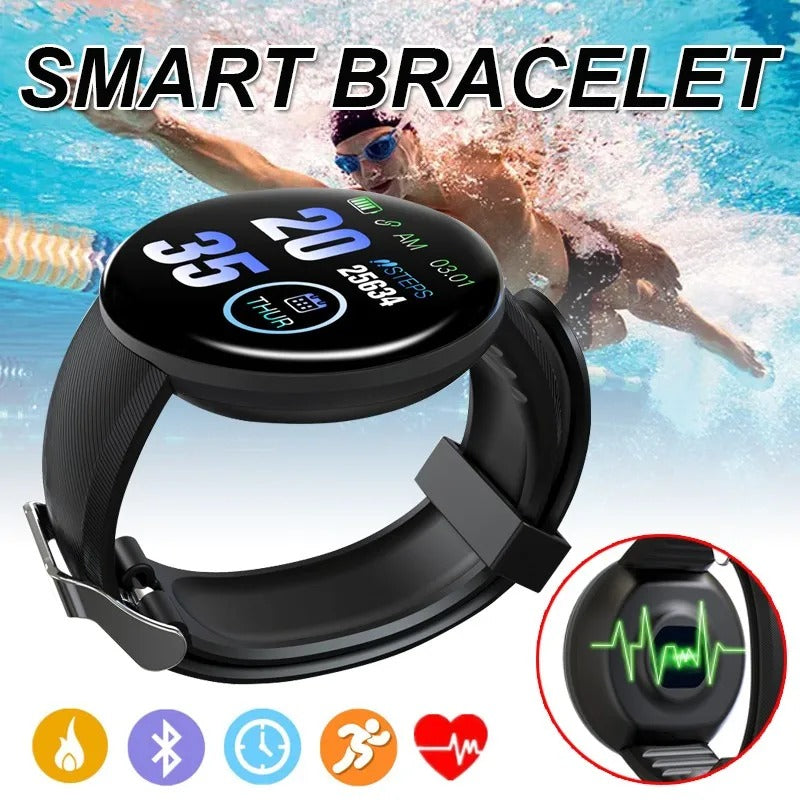 Premium D18 Smart Watch - Waterproof Fitness Tracker with Heart Rate, Blood Pressure, Oxygen Monitor, Call & Message Notifications, Compatible with Android & iOS - StrengthXPhysiotherapy