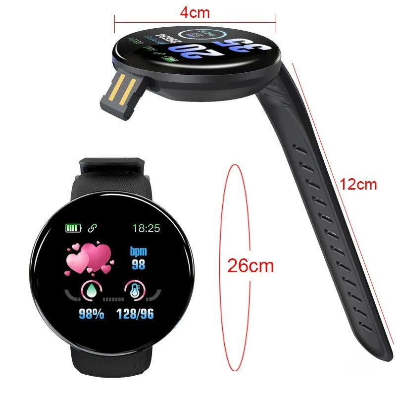 Premium D18 Smart Watch - Waterproof Fitness Tracker with Heart Rate, Blood Pressure, Oxygen Monitor, Call & Message Notifications, Compatible with Android & iOS - StrengthXPhysiotherapy