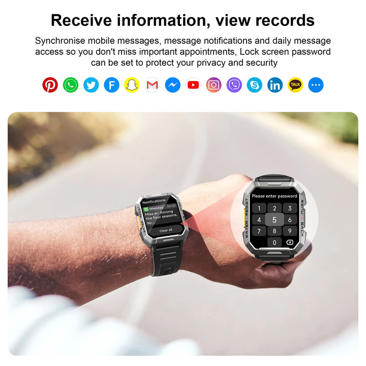 Premium Rugged Smartwatch for Outdoor – 2.01" HD TFT Display, Bluetooth Calling, 900mAh Battery, Heart Rate & Blood Oxygen Monitor, Emergency Lighting, Waterproof, Fitness Tracker - StrengthXPhysiotherapy