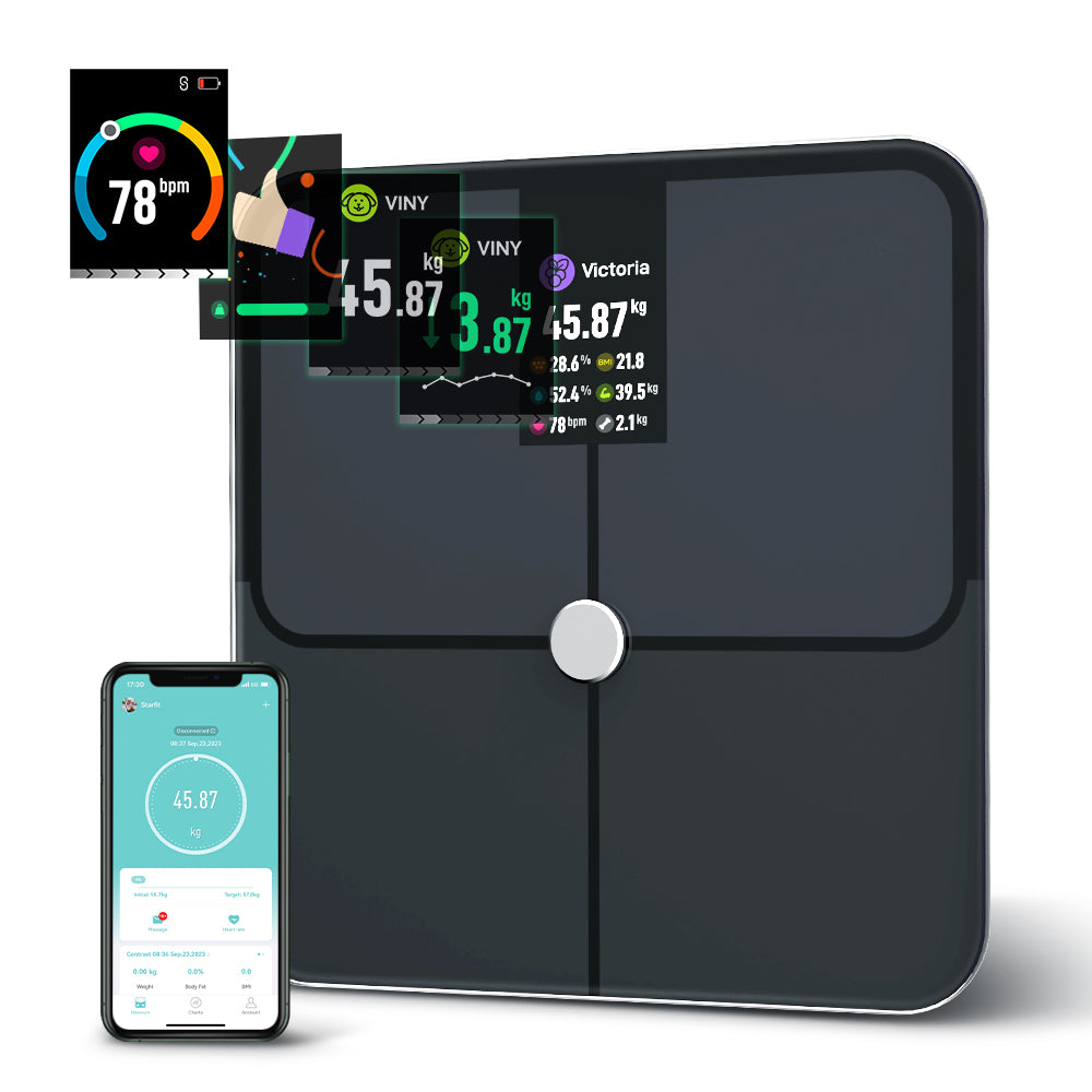 Premium Smart Body Fat Scale – Digital Weight Scale with Heart Rate Monitor, TFT Screen, Multi-Language Support