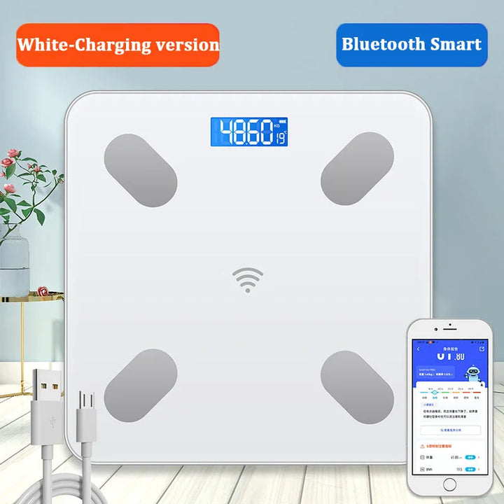 Premium Smart Digital Body Weight Scale – Wireless Fat Analyzer with Smartphone App, Tempered Glass Design, Available in, 