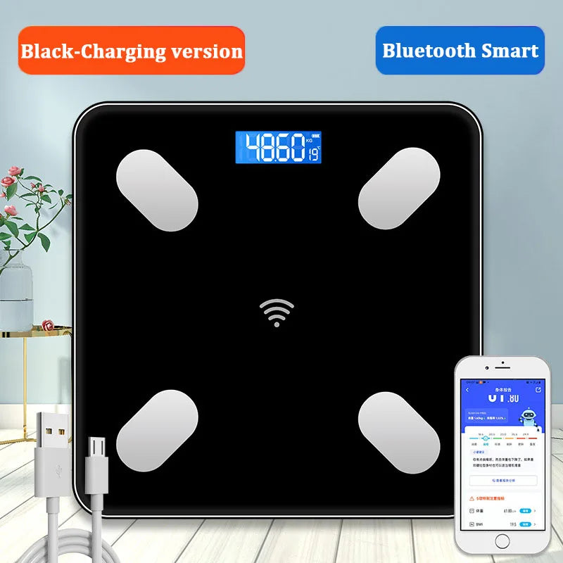 Premium Smart Digital Body Weight Scale – Wireless Fat Analyzer with Smartphone App, Tempered Glass Design, Available in, 