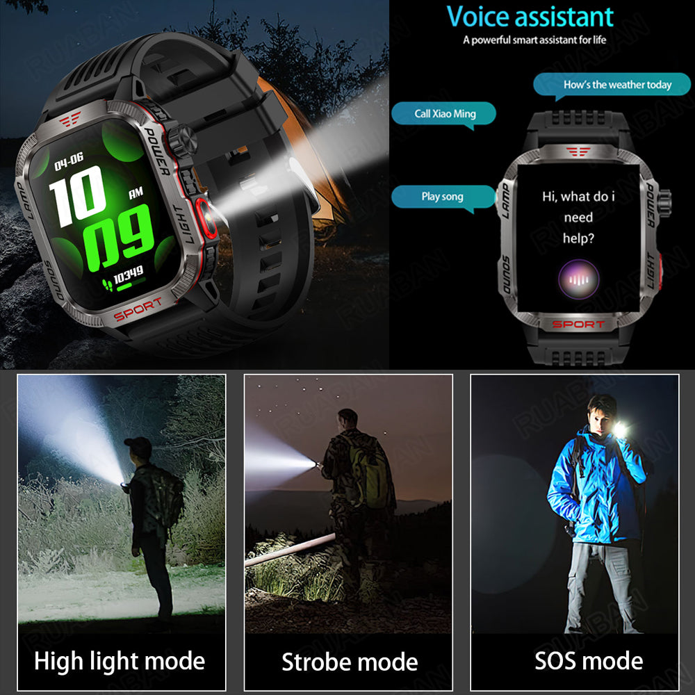 Premium GPS Smartwatch for Men – 2.01" HD Display, Waterproof, Bluetooth Calling, Compass, Flashlight, Fitness Tracker, 600m 