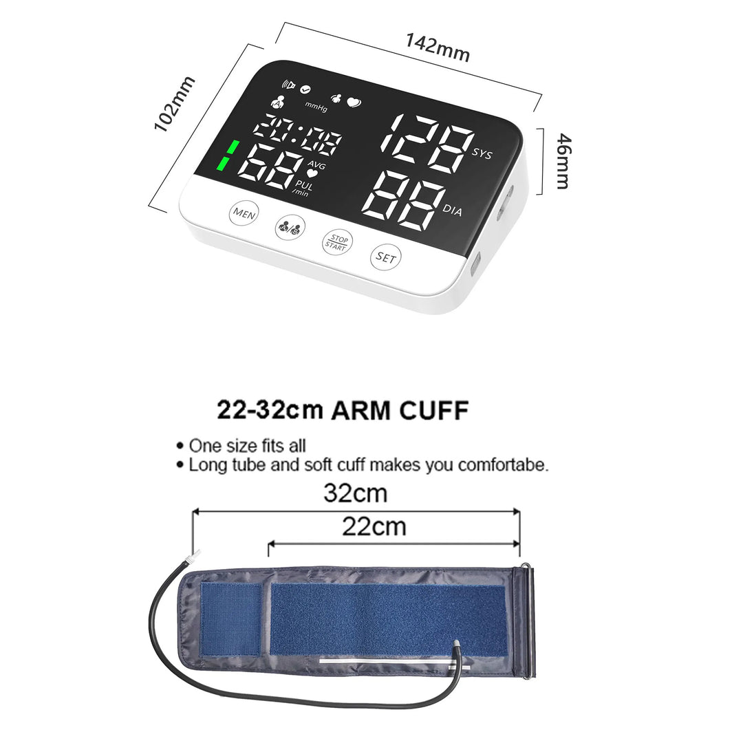 Premium Automatic Upper Arm Blood Pressure Monitor – LED Backlit Screen, 2X120 Memory Groups, Adjustable BP Cuff, Electronic Digital Blood Pressure Machine - StrengthXPhysiotherapy