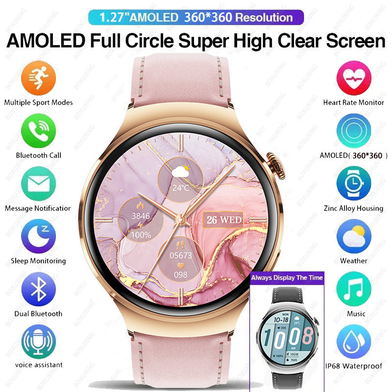 Premium Smartwatch for Women - AMOLED Display, Bluetooth Calling, NFC, GPS, IP68 Waterproof, Multiple Sports Modes, Heart 