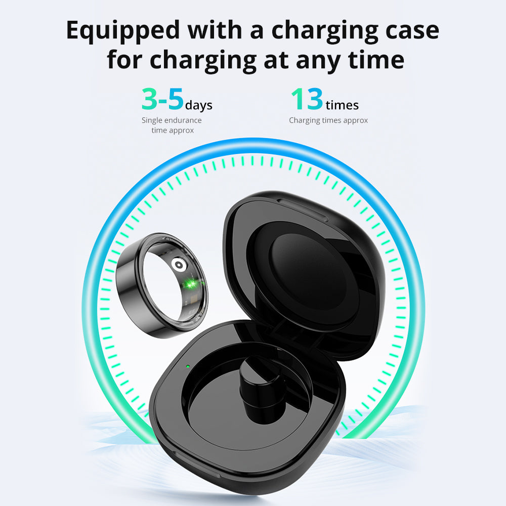 Premium Smart Ring with Charging Case – 5ATM Waterproof, 39-Day Battery Life, Real-Time Health Monitor, Multi-Sport Mode,