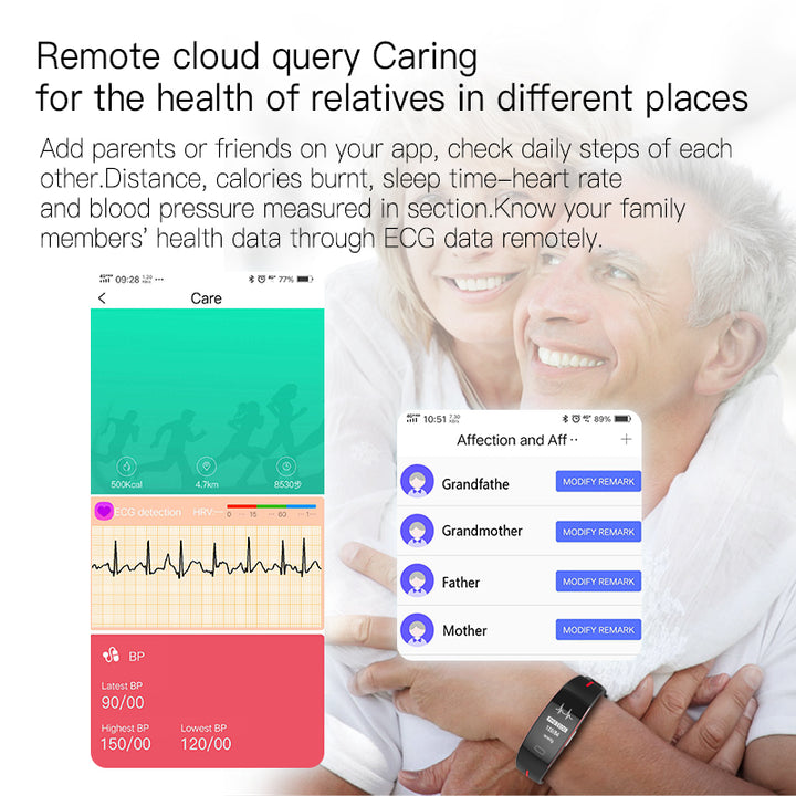 Premium Smart Wristband – Body Temperature Monitoring, ECG+PPG, Heart Rate, Blood Pressure, Color OLED Display, IP67  