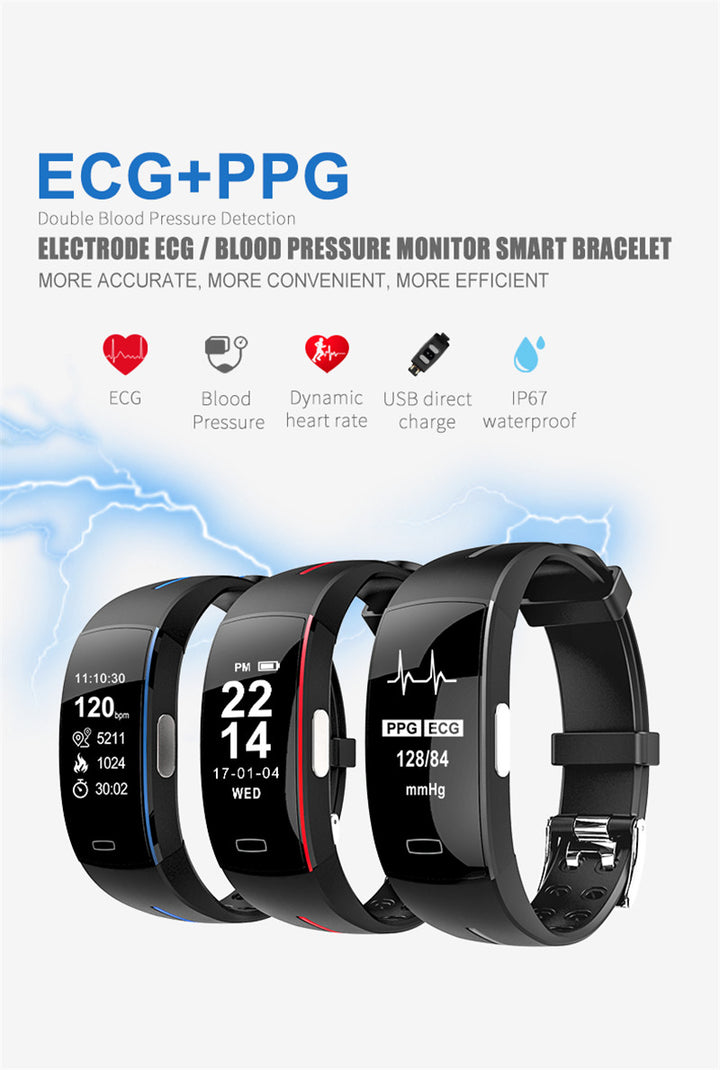 Premium Smart Wristband – Body Temperature Monitoring, ECG+PPG, Heart Rate, Blood Pressure, Color OLED Display, IP67  