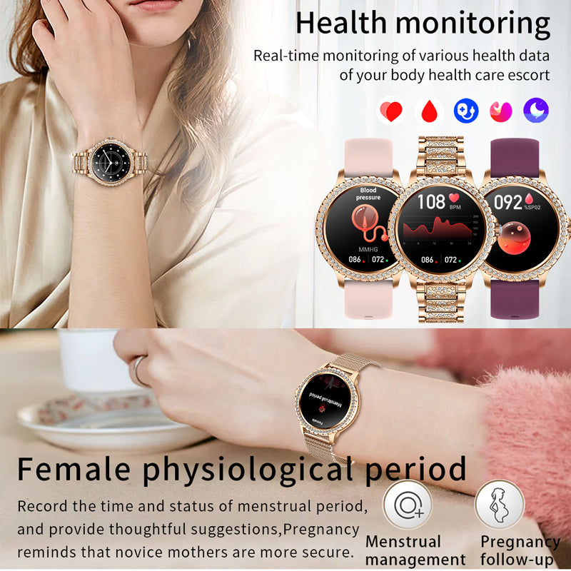 Premium Fashion Smartwatch for Women, 1.04" AMOLED Screen, Bluetooth Call, Metal Body, IP68 Waterproof, Heart Rate, Music 