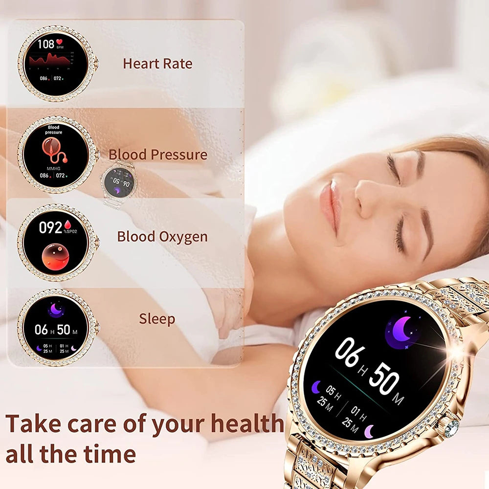 Premium Fashion Smartwatch for Women, 1.04" AMOLED Screen, Bluetooth Call, Metal Body, IP68 Waterproof, Heart Rate, Music 